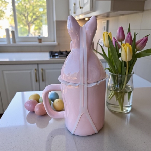 Rae Dunn Pink “COTTON TAIL CUTIE” Easter Bunny Mug w/ Bunny Topper Lid - Picture 2 of 3